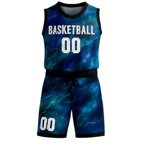 ชุดบาสเก็ตบอลแบบมีรูปร่างเหมือนทีมชุดบาสเก็ตบอลมีหมายเลขและกางเกงขาสั้นสไตล์กราฟิกสายฟ้าผ่าแบบกำหนดเอง - Product Image 1