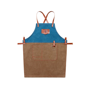 ผ้ากันเปื้อนเชฟสีน้ำตาลแบบสวมใส่สบายสำหรับร้านอาหารและบาร์  สำหรับผู้ชายและผู้หญิง  ทำจากผ้าไหมลายนูน  ติดกระดุมแป๊ก - Product Image 2