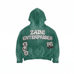 Sweat à capuche oversize en molleton de coton premium 400 GSM bleu ciel délavé à l'acide avec bord brut et broderie appliquée, logo personnalisé pour homme - Product Image 2