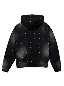 Sweat à capuche unisexe d'hiver 100% coton OEM de haute qualité, effet délavé soleil, personnalisé, respirant, avec motif imprimé strass, en tissu français, toutes tailles - Product Image 3