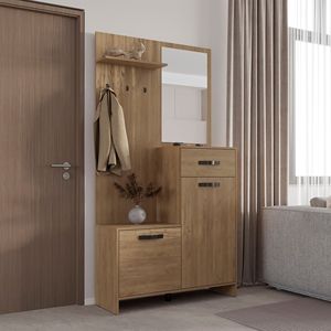 Gancho de pared de 2 puertas Olpe y perchero con 1 cajón, 1 estante, 1 Espejo, árbol de pasillo duradero - Product Image 2