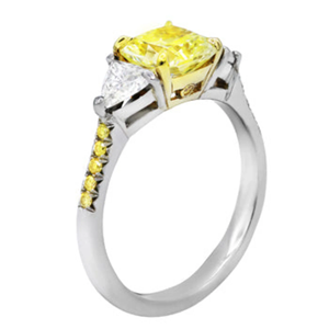 1.42 CT <b>Emerald</b> Cut Fancy Yellow Moissanite Three Stone Prong Engagement <b>Ring</b> 925 <b>Silver</b> Rhodium Plated Luxury Party Gift - Product Image 5