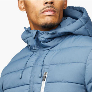 2025 New Arrival Wholesale Customized Light Blue Puffer <b>Jacket</b> High Quality Fabric Stand <b>Winter</b> OEM Service Patchwork Front - Product Image 1
