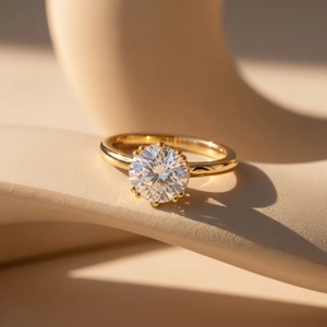 Bague de fiançailles solitaire en diamant de laboratoire rond brillant de 2,036 carats, or jaune 9K, 6 griffes, vente en gros, bijoux OEM - Product Image 3