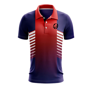 Men Navy Red Sublimation Cricket Jersey Short Sleeve Polo Sports Shirt Training Match Wear <b>Athletic</b> Team Uniform Apparel - Product Image 1