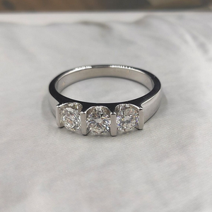 3 Round Cut <b>Cz</b> Bar Set <b>Ring</b> White Gold Engagement <b>Ring</b> 10K Solid Gold Trilogy Three Stone Bridal <b>Ring</b> Promise <b>Ring</b> Gift For Her - Product Image 2