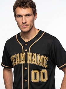 Maillot de baseball noir et or pour homme, nom de l'équipe 00, maille polyester, boutons sur le devant, coupe classique, vêtements pour toutes les saisons - Product Image 5