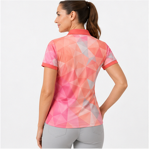 Custom Coral <b>Pink</b> Low Poly Geometric Womens <b>Polo</b> <b>Shirt</b> Quick Dry Breathable Short Sleeve Golf Team Uniform WPS-0727 - Product Image 4