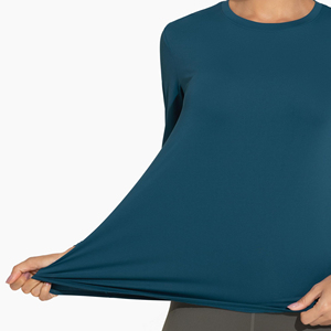 Haut de yoga respirant pour femme, coupe ajustée, haut de sport extensible à séchage rapide, col rond, manches longues, pour la course et le fitness - Product Image 5