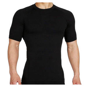 Camiseta de Compresión de Manga Corta Negra para Hombre, Corte Ajustado, Secado Rápido, Cuello Redondo, Ropa Deportiva para Gimnasio, Informal, Tejido Sólido - Product Image 1