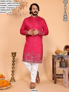 Kurta Tradicional de Algodón con Bordado Bandhani para Hombre, de Secado Rápido, Largo hasta el Suelo, Corte Regular, para Bodas, Fiestas, Diwali, Uso Casual, Marca Veer Heritage - Product Image 2