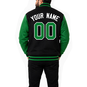 Blouson universitaire homme noir et vert, personnalisable avec logo, en tissu respirant, coupe ample, idéal pour l'extérieur – Vente chaude OEM - Product Image 2