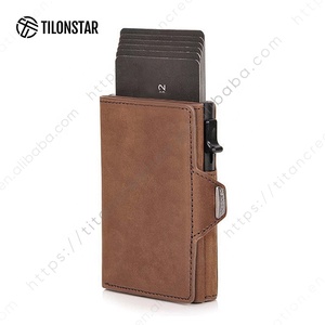 Cartera Triple Plegable con Bloqueo RFID para Hombre TILONSTAR TVW108, Cuero Genuino Crazy Horse, Caja de Aluminio, Tarjetero, Cartera Metálica - Product Image 1