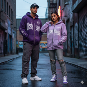 Sudadera con capucha pesada estilo streetwear con cremallera, logo serigrafiado, pedrería personalizada, efecto desgastado por el sol, disponible en diferentes tallas. - Product Image 3