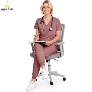 ชุดสครับสำหรับผู้หญิง - ชุดยูนิฟอร์มคอวี 8 กระเป๋า กางเกงจ็อกเกอร์ยืดได้ ชุดทำงานทางการแพทย์สำหรับพยาบาล ดูแลสัตว์เลี้ยง - Product Image 4