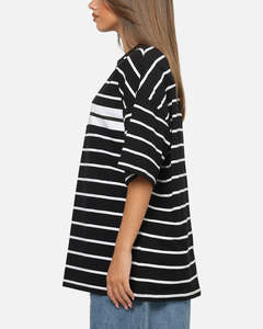 T-shirt rayé noir surdimensionné pour femmes, fabriqué au Pakistan, matière de qualité supérieure, coupe décontractée, coton doux, vêtements décontractés - Product Image 2