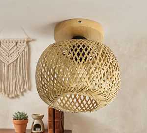 Handwoven Bamboo <b>Ceiling</b> Light Nordic Style Flush Mount Lamp Living Room Natural Woven Lighting Eco Friendly Supplier - Product Image 4