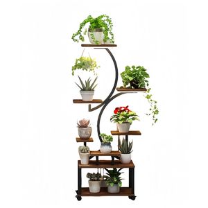 8-Tiered 61\" Tall Metal Indoor <b>Plant</b> Stand with 61\" Grow <b>Lights</b> for Multiple Indoor <b>Plants</b> Flower Display - Product Image 1