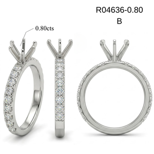 Bague semi-montée classique en or blanc 18 carats, style 6 griffes, avec accent de diamants pavés, pour fiançailles, cadeau romantique pour les amoureux - Product Image 5