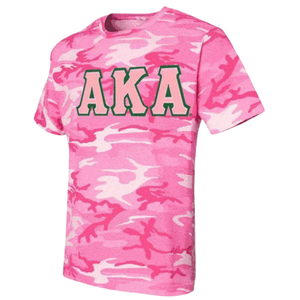 เสื้อยืดลายพรางตัวอักษร AKA สีชมพูพิมพ์ลายตัวอักษรสีเขียวคอกลมแขนสั้นลำลองเสื้อยืดสตรีนักศึกษา - Product Image 1