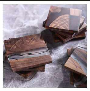 Sous-verres en bois de noyer naturel, forme simple, finition polie et lisse, faits à la main, écologiques, impression personnalisée, style classique - Product Image 5