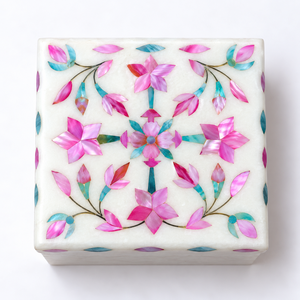 Boîte à bijoux en marbre luxueuse Stonecrafts International MMP06, incrustation de nacre, forme rectangulaire moderne, gravures florales, Noël - Product Image 2