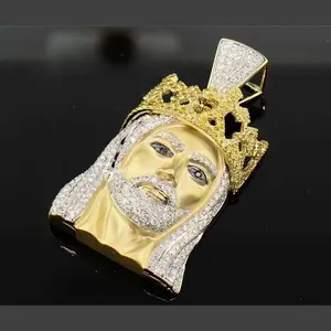 Pendentif Tête de Jésus Hip Hop Iced Out Plaqué Or avec Couronne, Collier Moissanite, Bijou Religieux pour Hommes, Style Hip Hop - Product Image 2