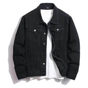Chaqueta de Mezclilla Negra para Hombre, Estilo Casual, Cuello Camisero, Cierre de Botón, Algodón Lavado, Corte Regular, Estilo Otoñal - Product Image 1