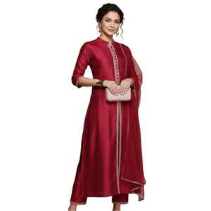 Indian Trendy Fashion for Women Long Banglory Silk With Embroidery Anarkali Kurti Gown With Dupatta <b>Wedding</b> Partywear Suit - Product Image 1