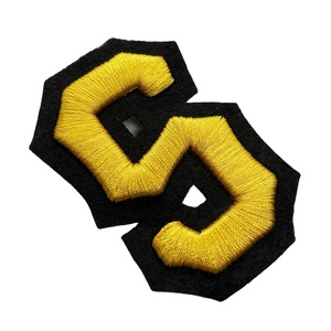 Durable Eco-Friendly Woven <b>Patches</b>-Damask Weave Embroidered Gold Cross <b>Sew</b>-<b>On</b> Customized Color Logo English Hats Alphabet Flower - Product Image 1