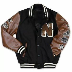 Unisex <b>Black</b> <b>Varsity</b> <b>Jacket</b> Polyester Shell Embroidered B Logo Crew Neck Regular Fit Casual Style Winter Wear Breathable 300 - Product Image 2