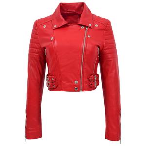 Chaqueta de cuero de motociclista de talla grande para mujer, de cuerpo corto, estilo Moto, color rojo, nueva - Product Image 2