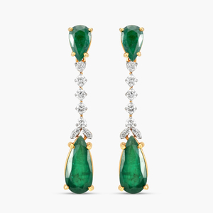 Clásicos Pendientes de Mujer con Esmeralda Chapada en Oro de 10K y Diamantes Redondos de Corte Brillante con Engaste de Garra, Diseño de Gota de Agua - Product Image 2
