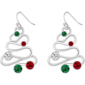 Orecchini Pendenti da Donna RareLove in Lega Placcata Argento con Albero di Natale Intagliato, Strass CZ Rossi e Verdi, Gioielli Pendenti Raffinati per le Feste - Product Image 1