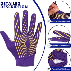Gants de football américain personnalisés unisexes à doigts entiers avec grip adhésif, fermeture auto-agrippante, paume respirante en silicone antidérapante - Product Image 6