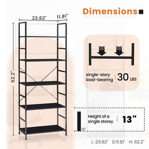 Libreria Moderna Classica a 5 Ripiani, Scaffale Porta Libri e Contenitore per Soggiorno/Casa/Ufficio - Product Image 5