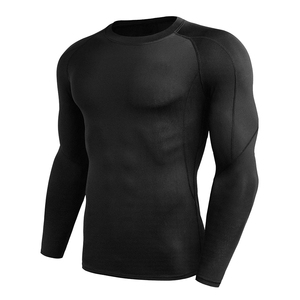 OEM Service Long Sleeve <b>Compression</b> <b>Shirt</b> Solid Black Quick Dry Sporty Fit O Neck Knitted Polyester Athletic Wear - Product Image 1