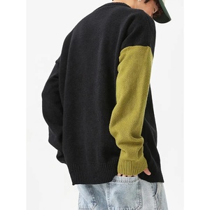 Pull en tricot à blocs de couleur pour homme, manches longues, col rond, anti-boulochage, polyester et coton, vêtements décontractés d'hiver - Product Image 4