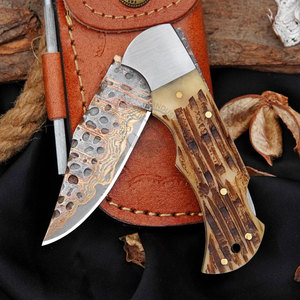 2026 Handcrafted Copper Brass Pocket Knife w/Burnt Bone Steel Bolster Handle Personalized Stainless Steel 440C Folding Knife - Product Image 4