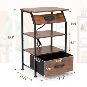 Rustica Set marrone di 2 comodini stazione di ricarica letto tavolino Non tessuto cassetti scaffali USB prese per camera da letto soggiorno - Product Image 2