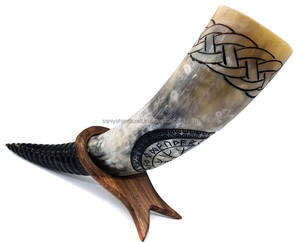 Cuerno para beber hecho a mano auténtico Vikingo, soporte de madera maciza, estilo Animal grabado a mano, artesanía Natural pulida, técnica de artesanía - Product Image 2