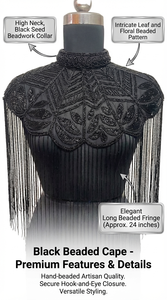 Capa de Hombro Negra con Cuentas Bordadas para Mujer, Capa con Flecos y Cuello Alto, Accesorio de Moda para Vestidos de Fiesta y Boda - Product Image 6
