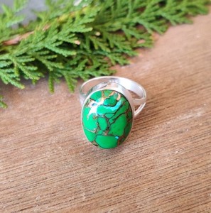 Wholesale Natural Green Turquoise <b>Adjustable</b> <b>Ring</b> 925 Sterling Silver Handmade Oval Green Turquoise Gemstone <b>Ring</b> Boho Statement - Product Image 3