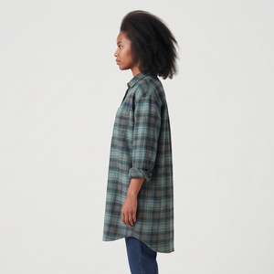 Chemise de nuit longue en flanelle à carreaux pour femme, décontractée, à manches longues, col rabattu, coupe ample, pour l'hiver, style streetwear, chemise de pyjama - Product Image 3