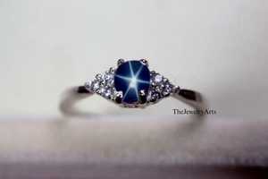 แหวนไพลินรูปดาว Lindy Star สีน้ำเงิน แหวนเงินแท้ 925 เครื่องประดับเงินสเตอร์ลิง, แหวนหมั้น Lindy Star, แหวนสัญญาสำหรับเธอ - Product Image 3