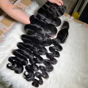 <b>Body</b> <b>Wave</b> Bundles Set Hair Extensions Vietnamese Human Hair Bundles Closure and Frontal Straight Hair Bundle With Closure - Product Image 5