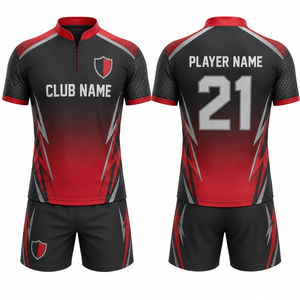 Camiseta de Fútbol con Nombre de Club para Hombre, Manga Corta, Sublimada, Absorbente de Humedad, Poliéster, Ajuste Atlético, para Todas las Temporadas, Rojo, Negro, Gris - Product Image 1