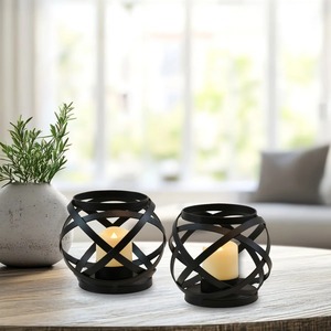 <b>Decorative</b> Antique Style Black Metal Lantern Candle Holders Round <b>Decorative</b> Home <b>Decoration</b> Heat Resistant Durable Design - Product Image 2