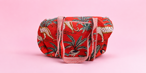 Fashty <b>Lifestyle</b> Red Tropical Animal Print 25 Inch Duffel <b>Bag</b> Zipper Closure Water Resistant Lightweight Travel <b>Bag</b> Cotton - Product Image 1