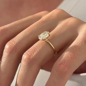2 Carat Oval E VVS2 Lab Grown Diamond <b>Thin</b> Minimal Engagement <b>Ring</b> , Dainty 1.3MM Minimalist Proposal <b>Ring</b> , IGI Certified - Product Image 6
